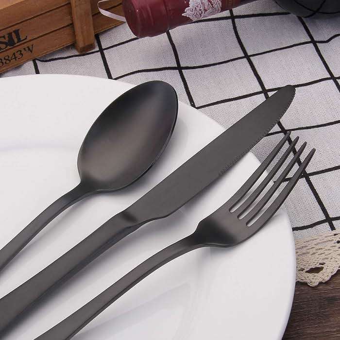 Matte Black Silverware Set, Satin Finish 20-Piece Stainless Steel Flatware Set,Kitchen Utensil Set Service for 4,Tableware Cutlery Set for Home and Restaurant, Dishwasher Safe - Image 2