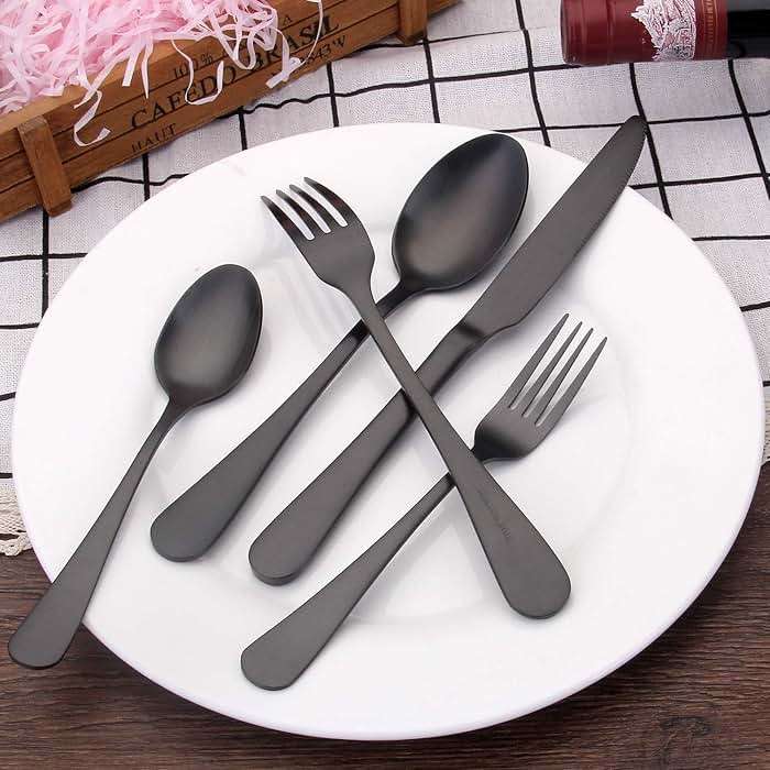 Matte Black Silverware Set, Satin Finish 20-Piece Stainless Steel Flatware Set,Kitchen Utensil Set Service for 4,Tableware Cutlery Set for Home and Restaurant, Dishwasher Safe - Image 6