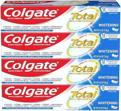 Colgate Total Teeth Whitening Toothpaste, 10 Benefits Including Sensitivity Relief ,Whitening Mint, 4.8 oz ( Pack of 4 ) - Image 1