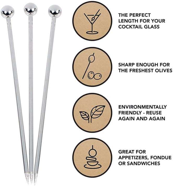 50 Pieces Stainless Steel Cocktail Picks Metal Martini Picks 4.3 inch - Image 5