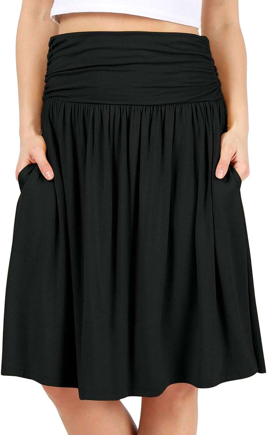 Simlu Skirts for Women Regular and Plus Size Skirt with Pockets Below The Knee Length Ruched Flowy Midi Skirt - Image 1