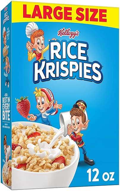 Kellogg's Rice Krispies Cold Breakfast Cereal, 8 Vitamins and Minerals, Rice Krispies Treats, Large Size, Original, 12Oz Box (1 Box) - Image 1