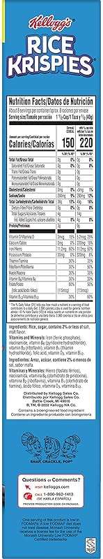 Kellogg's Rice Krispies Cold Breakfast Cereal, 8 Vitamins and Minerals, Rice Krispies Treats, Large Size, Original, 12Oz Box (1 Box) - Image 3
