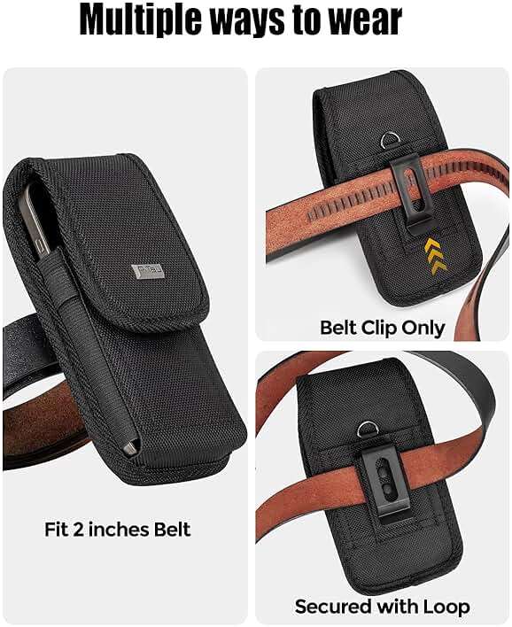 PiTau Nylon Holster for Large iPhone Plus, Pro Max Models 17 16 15 14 13 12 11 Xs, Samsung Galaxy Plus S25+ S24+ S23+ S22+, Cell Phone Belt Holder Case with Clip, Pouch Fits Protective Cover, Black - Image 2