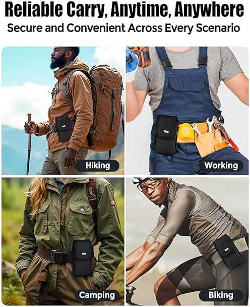 PiTau Nylon Holster for Large iPhone Plus, Pro Max Models 17 16 15 14 13 12 11 Xs, Samsung Galaxy Plus S25+ S24+ S23+ S22+, Cell Phone Belt Holder Case with Clip, Pouch Fits Protective Cover, Black - Image 4