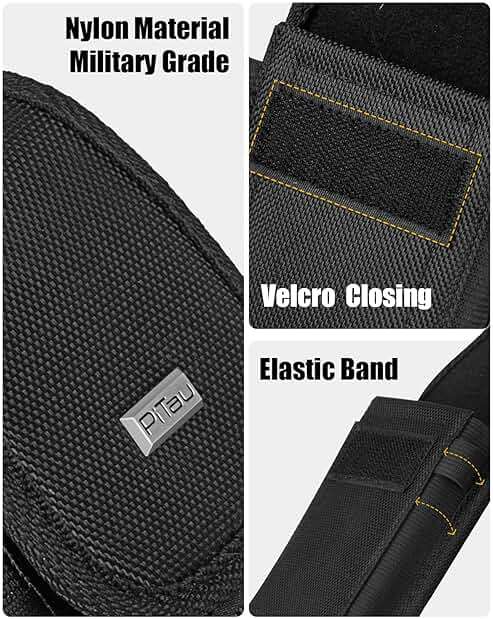 PiTau Nylon Holster for Large iPhone Plus, Pro Max Models 17 16 15 14 13 12 11 Xs, Samsung Galaxy Plus S25+ S24+ S23+ S22+, Cell Phone Belt Holder Case with Clip, Pouch Fits Protective Cover, Black - Image 5