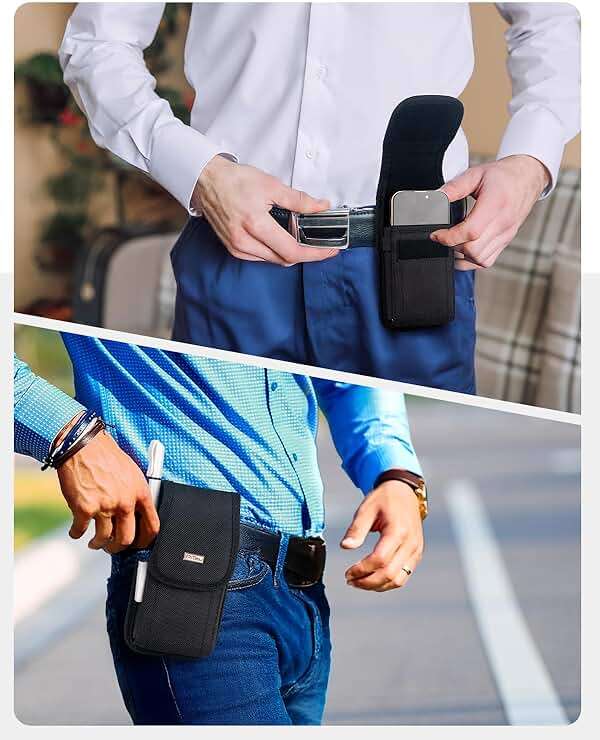PiTau Nylon Holster for Large iPhone Plus, Pro Max Models 17 16 15 14 13 12 11 Xs, Samsung Galaxy Plus S25+ S24+ S23+ S22+, Cell Phone Belt Holder Case with Clip, Pouch Fits Protective Cover, Black - Image 6