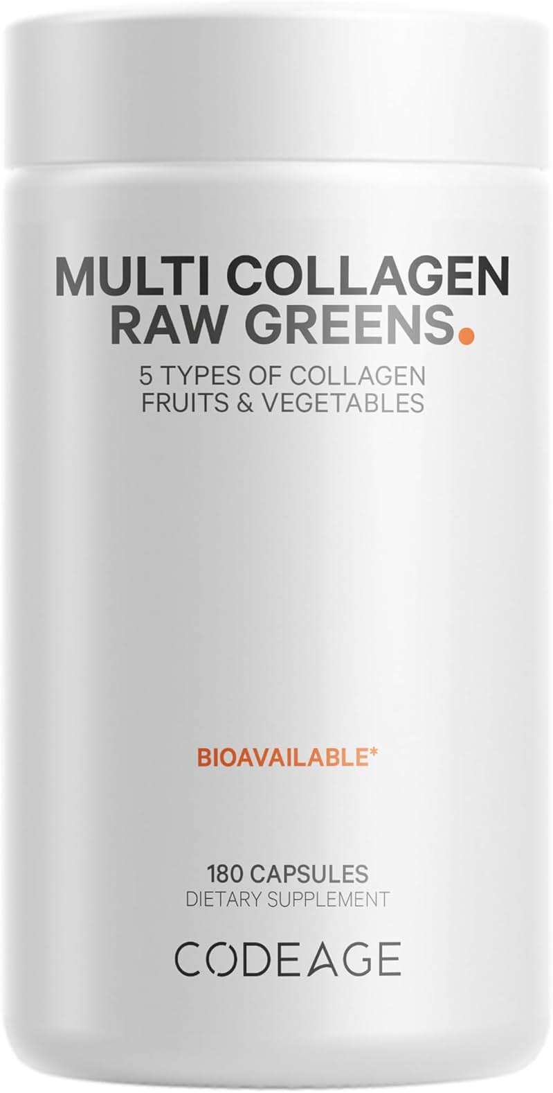 Codeage Multi Collagen Protein + Organic Raw Greens Superfood Capsules Supplement, 21 Fruits & Veggies, Grass-Fed Hydrolyzed Collagen Peptides, 5 Types All-in-One, 180 Count - Image 1