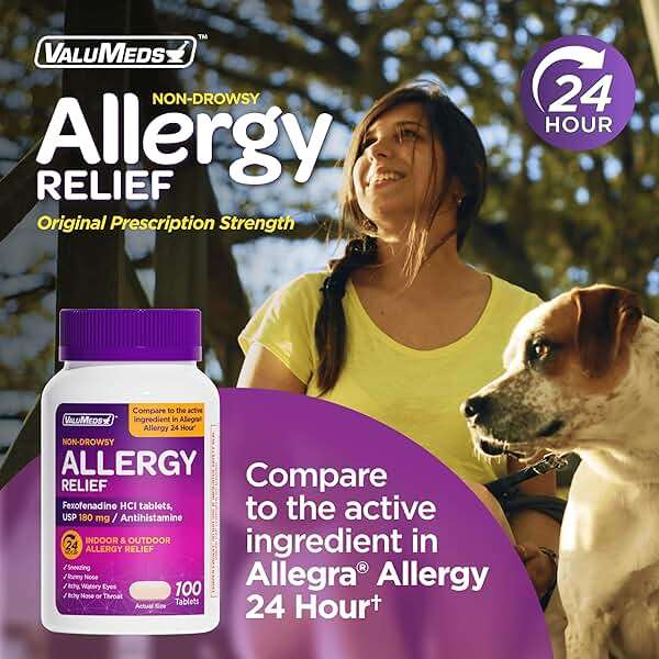 ValuMeds | Compare to Allegra | Fexofenadine HCl 180mg | 24-Hour Allergy Relief, Non-Drowsy Antihistamine Generic Medicine for Allergies, Hay Fever, Itchy Eyes | for Kids & Adults (100 Count) - Image 2