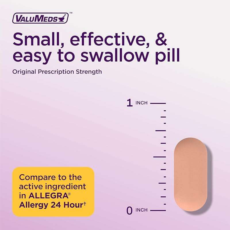 ValuMeds | Compare to Allegra | Fexofenadine HCl 180mg | 24-Hour Allergy Relief, Non-Drowsy Antihistamine Generic Medicine for Allergies, Hay Fever, Itchy Eyes | for Kids & Adults (100 Count) - Image 5