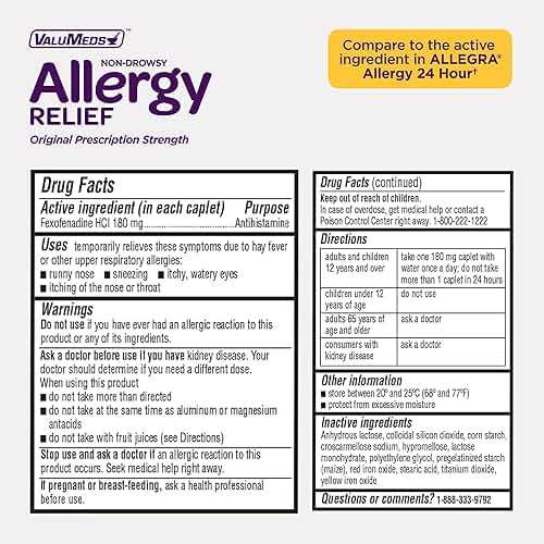 ValuMeds | Compare to Allegra | Fexofenadine HCl 180mg | 24-Hour Allergy Relief, Non-Drowsy Antihistamine Generic Medicine for Allergies, Hay Fever, Itchy Eyes | for Kids & Adults (100 Count) - Image 7