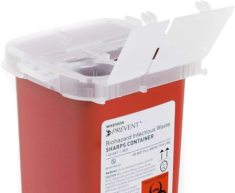 McKesson Prevent Sharps Container for Home Use, 1 Quart - for Biohazard Infectious Waste, Needle and Syringe Disposal - Translucent, Touchless Lid - Red, 1 Count - Image 5