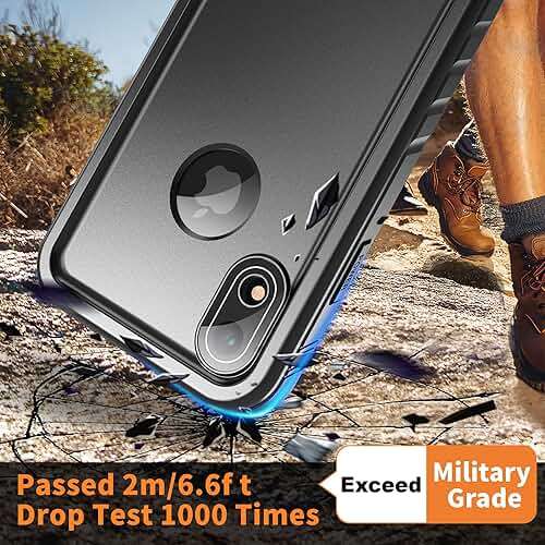 Cozycase TOP Military IP68 Waterproof Case for iPhone XR - Heavy Duty 360 Shockproof Full Body with Screen Camera Protector Double Water Dust Drop Proof Hard Rugged Tough Bumper Front Back Cover Black - Image 3