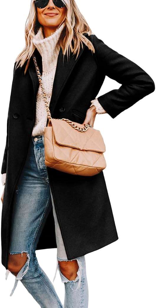 Tanming Women's Wool Pea Coats Long Trench Coats Jackets | Double Breasted, Notch Lapel, Casual Elegant Coat, Warm Peacoat Overcoat, Fall Winter Clothes Outerwear, Daily Street Wear - Image 2