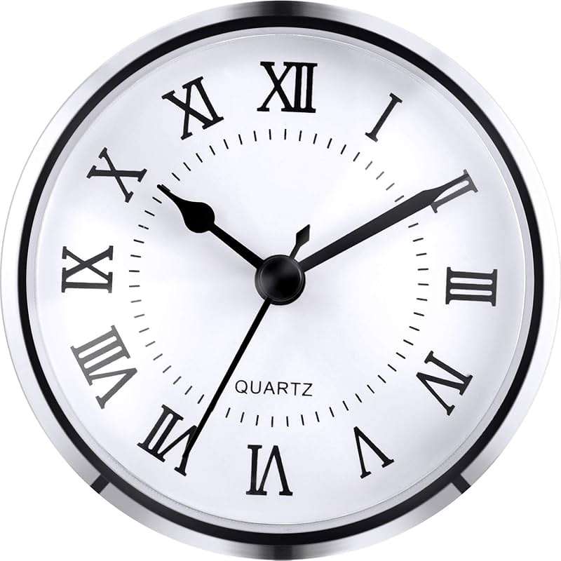 Hicarer 3-1/2 Inch (90 mm) Quartz Clock Fit-up/Insert with Roman Numeral, Quartz Movement (Silver Trim) - Image 1