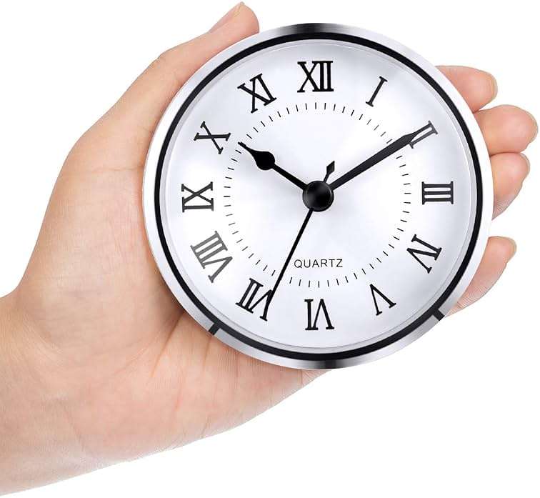 Hicarer 3-1/2 Inch (90 mm) Quartz Clock Fit-up/Insert with Roman Numeral, Quartz Movement (Silver Trim) - Image 7