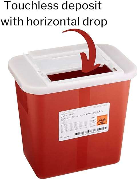 McKesson Prevent Biohazard Infectious Waste Sharps Container - Plastic, Horizontal Entry, Translucent Sliding Lid - Red, 2 gal, 7 in x 10 1/2 in x 10 1/4 in, 20 Count - Image 3