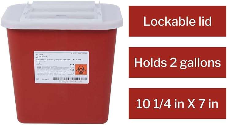 McKesson Prevent Biohazard Infectious Waste Sharps Container - Plastic, Horizontal Entry, Translucent Sliding Lid - Red, 2 gal, 7 in x 10 1/2 in x 10 1/4 in, 20 Count - Image 4