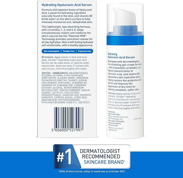 Cerave Hyaluronic Acid Serum for Face with Vitamin B5 and Ceramides, Hydrating Face Serum for Dry Skin, Fragrance Free, 1 Ounce - Image 8