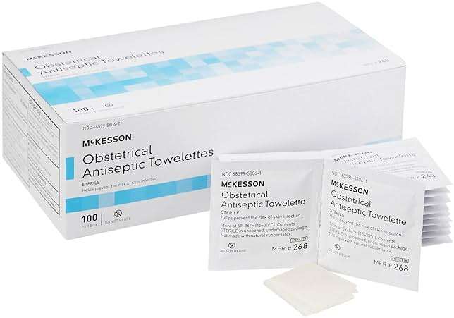 McKesson Obstetrical Antiseptic Towelettes Wipes, Sterile, Individual Packet, Clean Scent, 100 Count, 1 Pack - Image 1