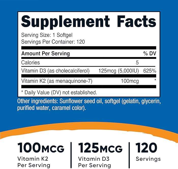 Nutricost Vitamin D3 + K2 (5000 IU D3 / 100mcg MK7), 120 Softgels – Gluten-Free & Non-GMO - Image 2