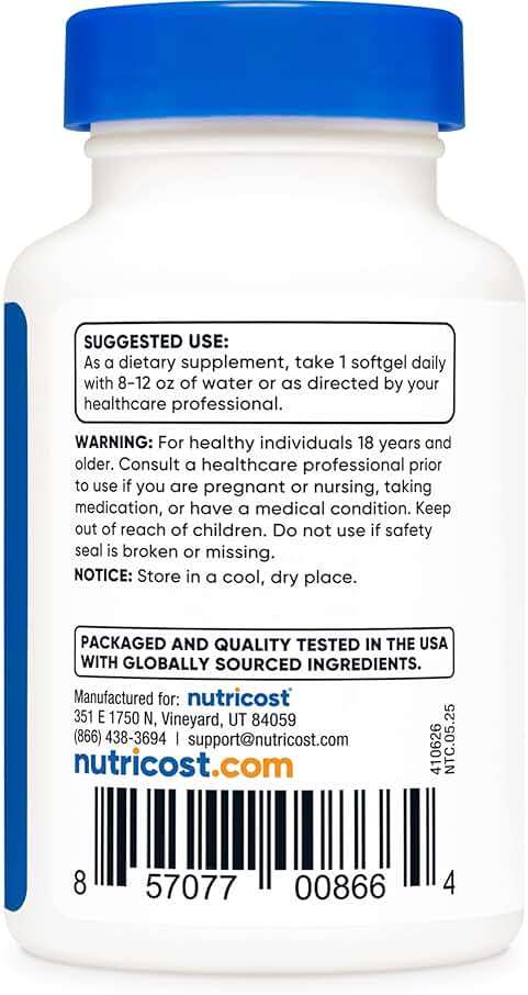 Nutricost Vitamin D3 + K2 (5000 IU D3 / 100mcg MK7), 120 Softgels – Gluten-Free & Non-GMO - Image 4