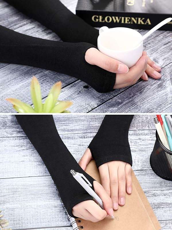 Bememo 4 Pairs Punk Gothic Long Fingerless Gloves Knitted Arm Warmer Elbow Length Thumb Hole Gloves Emo Costume Accessories - Image 4