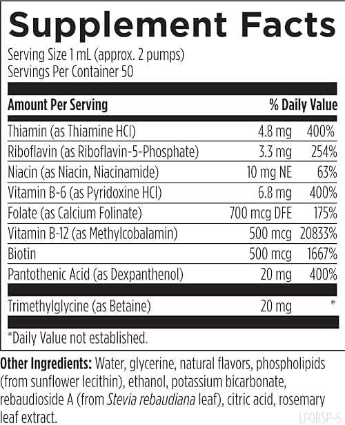 Designs for Health Liposomal B Supreme - Liquid B Vitamin Complex with Superior Absorption - Folate, Vitamin B12, B6, Biotin, TMG + More - Oral Delivery Pump with Citrus Flavor (50 Servings / 1.7oz) - Image 3