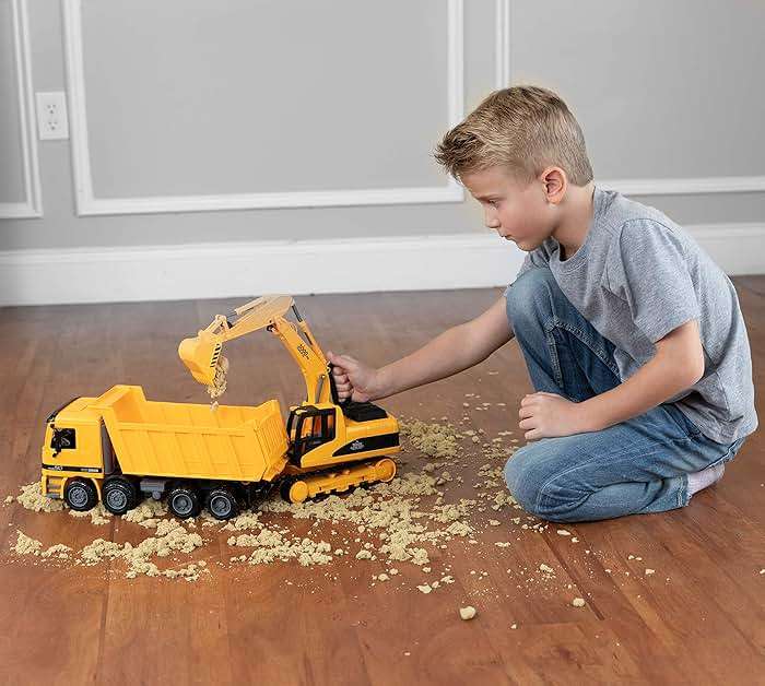 Toy To Enjoy Construction Toys - Excavator & Dump Truck Toy for Kids (Set of 2) – Moveable Claw & Lifting Back – Garbage Truck & Bulldozer Digger – Construction Vehicles for Boys & Kids - Image 2