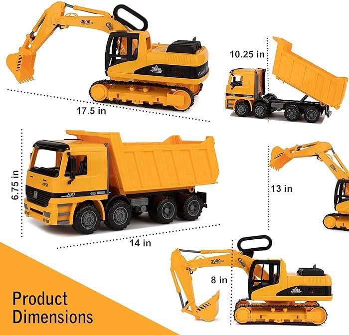 Toy To Enjoy Construction Toys - Excavator & Dump Truck Toy for Kids (Set of 2) – Moveable Claw & Lifting Back – Garbage Truck & Bulldozer Digger – Construction Vehicles for Boys & Kids - Image 3