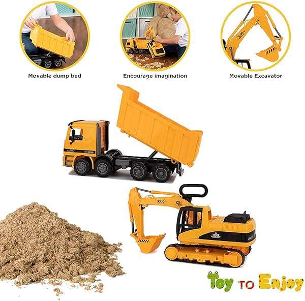 Toy To Enjoy Construction Toys - Excavator & Dump Truck Toy for Kids (Set of 2) – Moveable Claw & Lifting Back – Garbage Truck & Bulldozer Digger – Construction Vehicles for Boys & Kids - Image 6