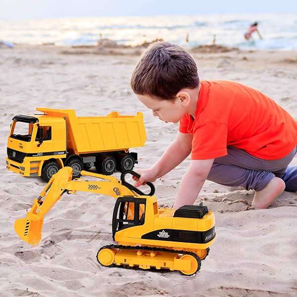 Toy To Enjoy Construction Toys - Excavator & Dump Truck Toy for Kids (Set of 2) – Moveable Claw & Lifting Back – Garbage Truck & Bulldozer Digger – Construction Vehicles for Boys & Kids - Image 7
