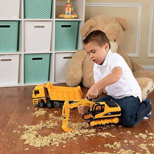 Toy To Enjoy Construction Toys - Excavator & Dump Truck Toy for Kids (Set of 2) – Moveable Claw & Lifting Back – Garbage Truck & Bulldozer Digger – Construction Vehicles for Boys & Kids - Image 8