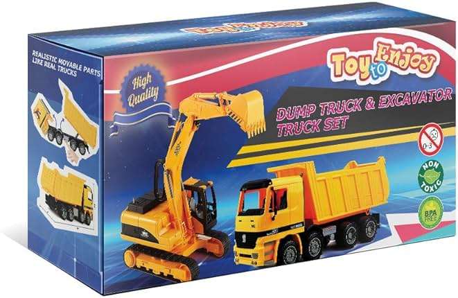 Toy To Enjoy Construction Toys - Excavator & Dump Truck Toy for Kids (Set of 2) – Moveable Claw & Lifting Back – Garbage Truck & Bulldozer Digger – Construction Vehicles for Boys & Kids - Image 9