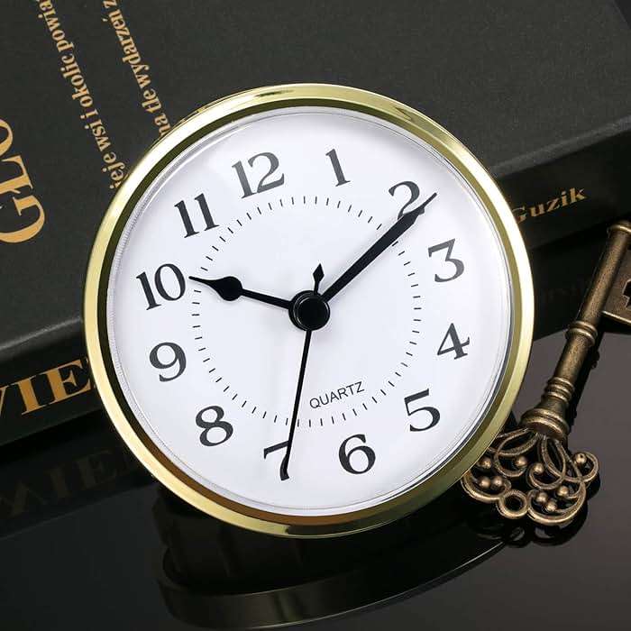 Hicarer 3-1/2 Inch (90 mm) Quartz Clock Fit-Up/Insert with Arabic Numeral, Quartz Movement (Gold Rim) - Image 2