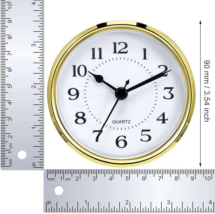 Hicarer 3-1/2 Inch (90 mm) Quartz Clock Fit-Up/Insert with Arabic Numeral, Quartz Movement (Gold Rim) - Image 3