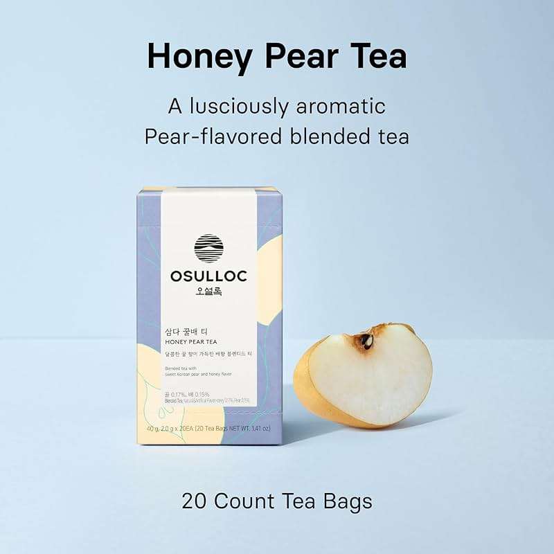 OSULLOC Honey Pear Tea (Sweet Pear & Honey Flavor), Iced tea bags Fruit tea Blend, Premium Teabags from Jeju Island, 20 count - Image 4