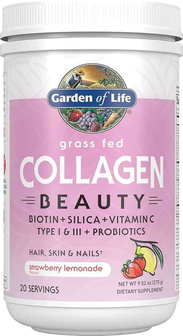 Garden of Life Grass Fed Collagen Beauty - Strawberry Lemonade, 20 Servings, Powder for Women Men Hair Skin Nails, Hydrolyzed Collagen Peptides Protein Powder Supplement - Image 1