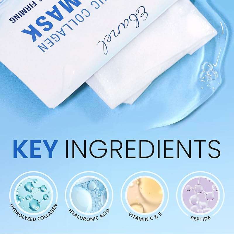 Ebanel 15 Pack Collagen Face Mask with Hyaluronic Acid, Vitamin C, Peptide, Aloe, Instant Brightening Hydrating Face Masks Skincare Korean Sheet Mask, Skin Firming, Lifting Anti Aging Facial Masks - Image 3