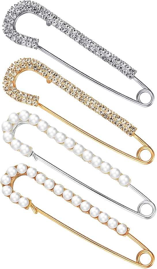 Boao 4 Pieces Women Brooch Pins Sweater Shawl Clips Faux Crystal Pearl Brooches Safety Pins Dress Shirt Clips for Women - Image 1
