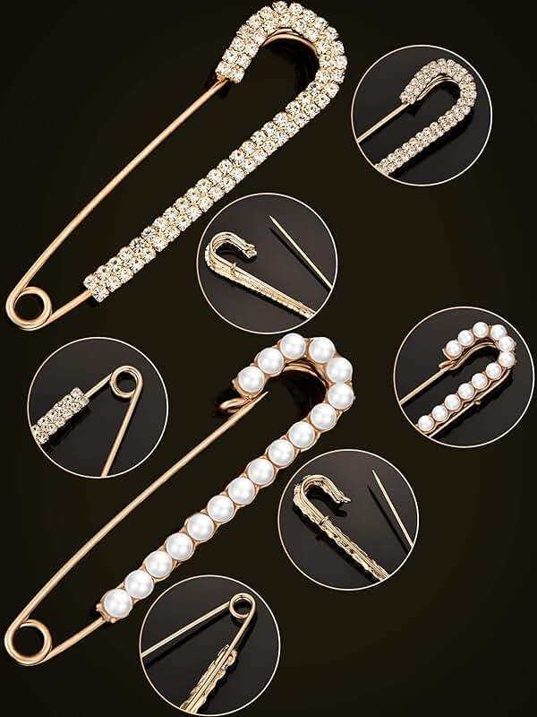 Boao 4 Pieces Women Brooch Pins Sweater Shawl Clips Faux Crystal Pearl Brooches Safety Pins Dress Shirt Clips for Women - Image 2