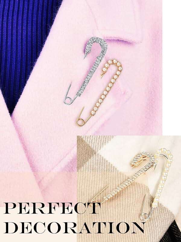 Boao 4 Pieces Women Brooch Pins Sweater Shawl Clips Faux Crystal Pearl Brooches Safety Pins Dress Shirt Clips for Women - Image 3