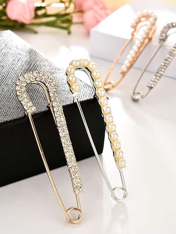Boao 4 Pieces Women Brooch Pins Sweater Shawl Clips Faux Crystal Pearl Brooches Safety Pins Dress Shirt Clips for Women - Image 7