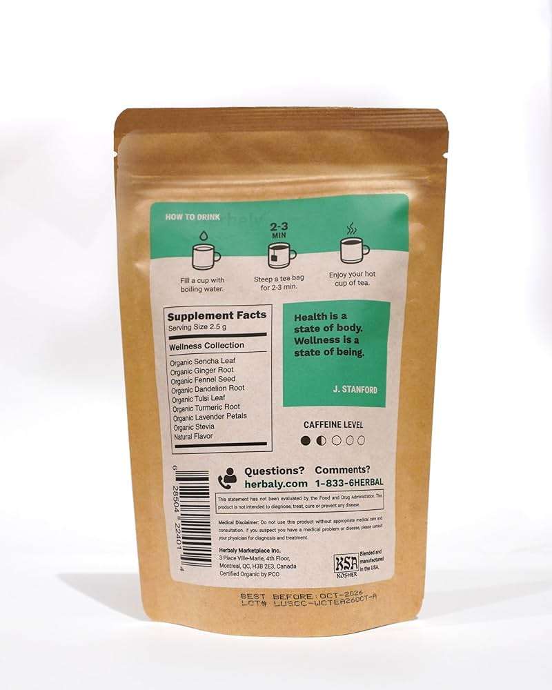 Herbaly Wellness Collection Organic Herbal Ginger Tea, 70 g, 28 Count Bag (Pack of 1) - Image 5