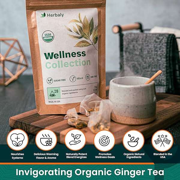 Herbaly Wellness Collection Organic Herbal Ginger Tea, 70 g, 28 Count Bag (Pack of 1) - Image 10