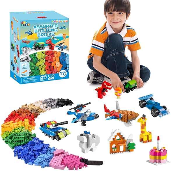 FUN LITTLE TOYS 1100 PCS Building Blocks for Kids 6-12 Bulk Bricks Set | 147 Shapes 17 Colors Classic Building Bricks Compatible with All Major Brands STEM Learning Creative Educational Toy Gift - Image 7