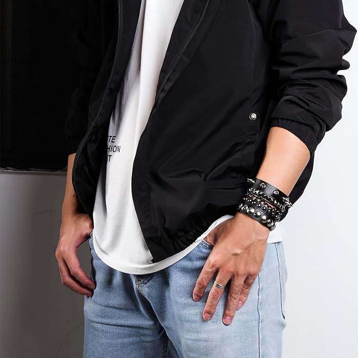 Eigso 3 Pcs Leather Punk Bracelets for Men Women of Rock Rivet Wrap Retro Spike Bracelet Adjustable - Image 2