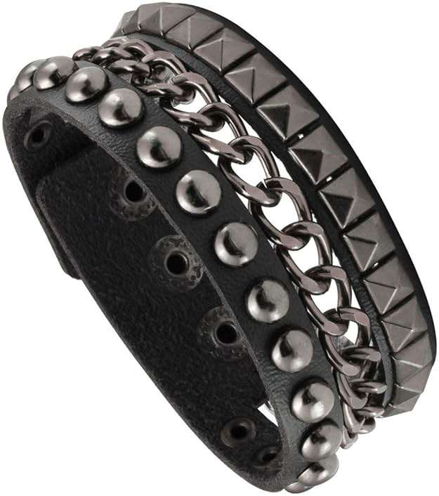 Eigso 3 Pcs Leather Punk Bracelets for Men Women of Rock Rivet Wrap Retro Spike Bracelet Adjustable - Image 6