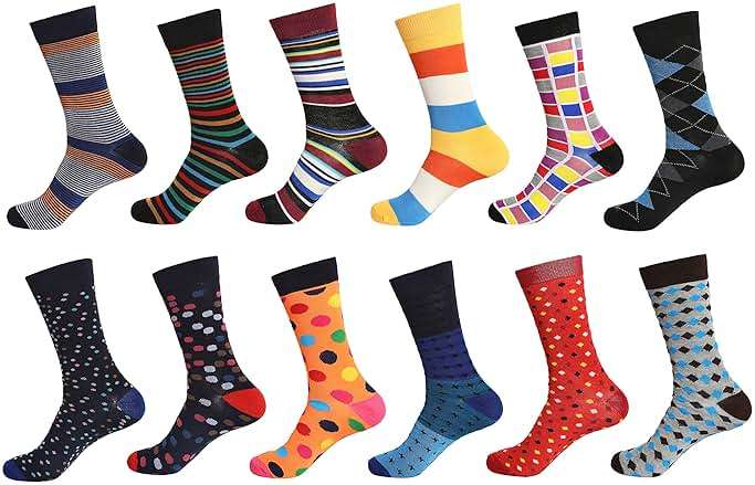 Gelante 12 Pairs Mens Cotton Funny Crazy Colorful Crew Dress Sock - Image 1