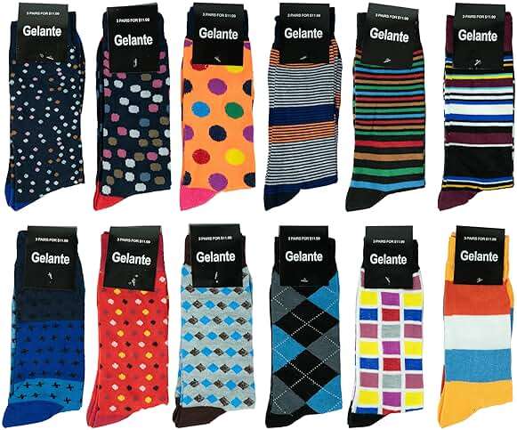 Gelante 12 Pairs Mens Cotton Funny Crazy Colorful Crew Dress Sock - Image 2